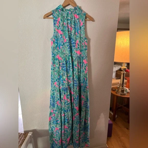 Lilly Pulitzer NWT Maxi Floral Sleeveless Dress in Pink and Green - Picture 6 of 10